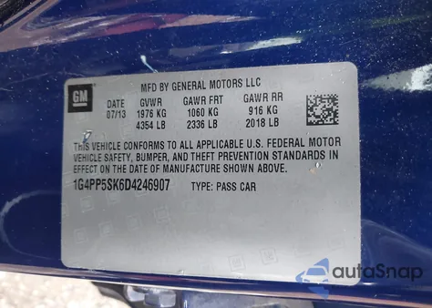 2013 Buick Verano z USA, uszkodzony, nr VIN 1G4PP5SK6D4246907